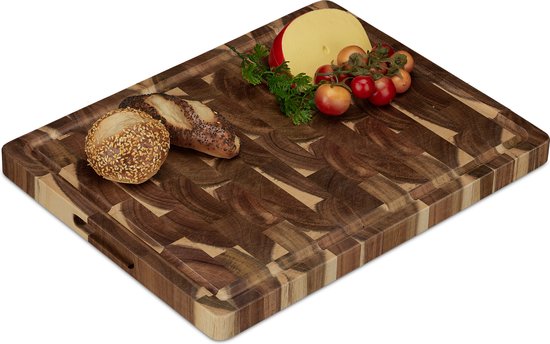 Relaxdays snijplank groot - houten snijblok keuken - vleesplank met sapgeul  - acacia | bol.com