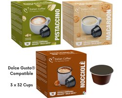 Italian Coffee - Pistaccino, Macaron, Hazelnoot - Geschikt voor Dolce Gusto Apparaat - 3 x 32 - Proefpakket