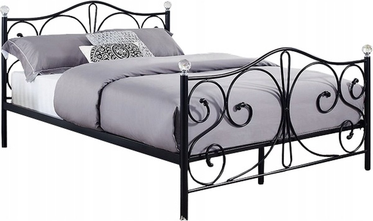 Metalen bed - 140x200 cm - met lattenbodem - zwart