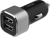 Deltaco USB Car Charger, 12/24V, 2x USB-A, 2,4 A, 17 W - Black/Silver