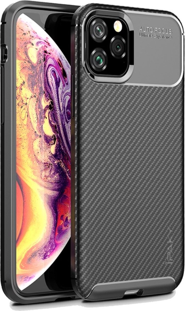iPhone 11 Pro Max Hoesje (Zwart) · Carbon Fiber Back Cover · By iPaky