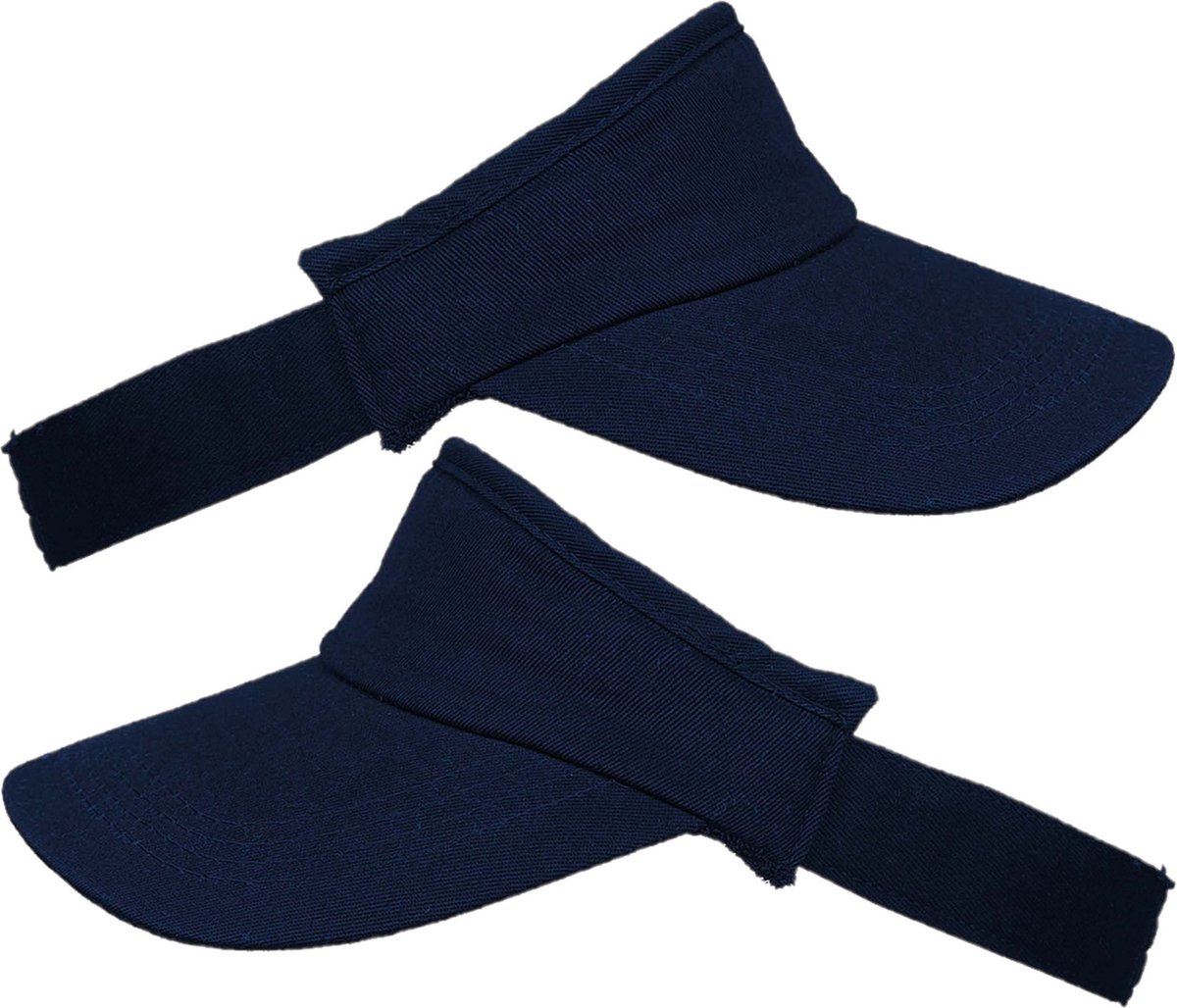 4x stuks navy blauwe zonneklep voor volwassenen - Katoenen verstelbare navy blauwe zonnekleppen