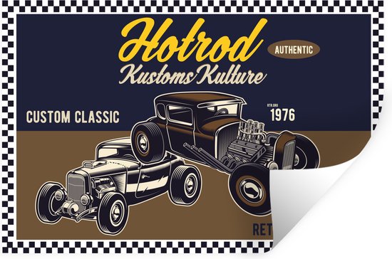 Stickers Stickers muraux - Mancave - Voiture - Rétro - Blauw - Marron - 120x80 cm - Film adhésif