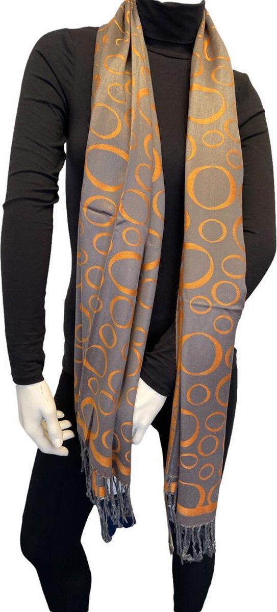 Sjaal- Pashmina Sjaal- Fashion Sjaals- Pareo- Omslagdoek 205/8- Grijs met oranje