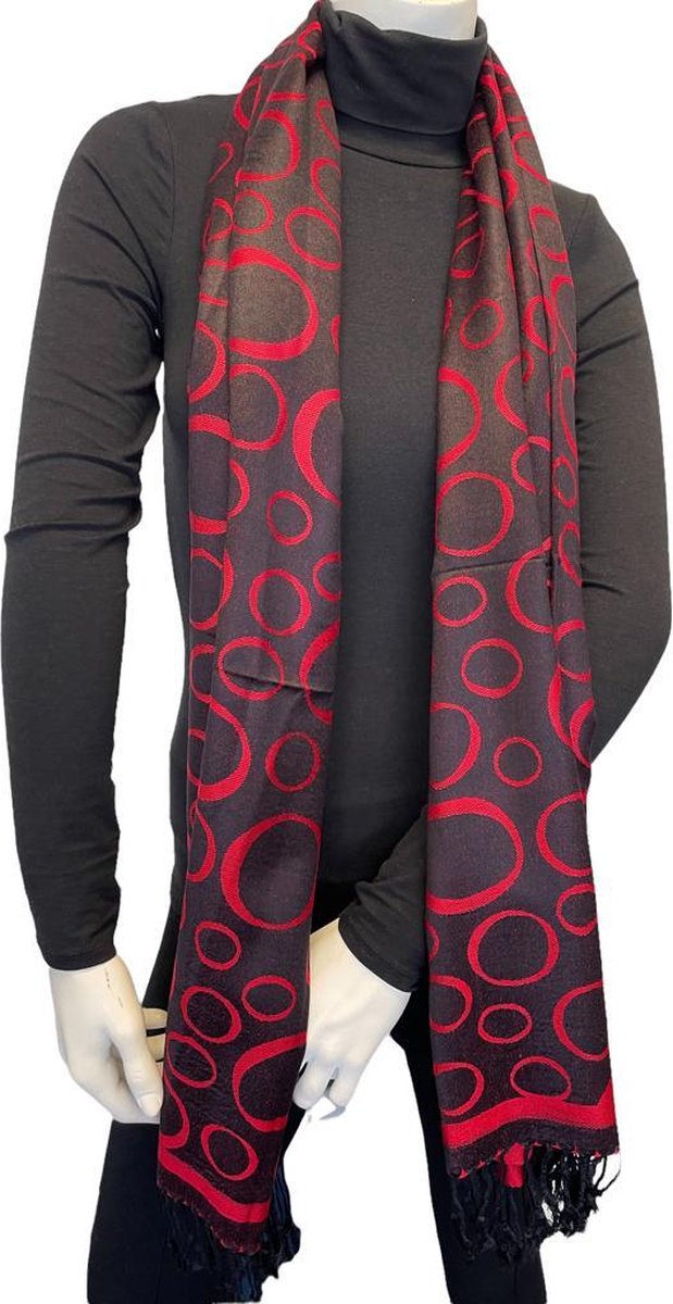 Sjaal- Pashmina Sjaal- Fashion Sjaals- Pareo- Omslagdoek 205/12- Zwart met Rood