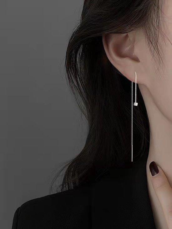 Boucles d'oreilles Gading® Boucles d'oreilles d'oreilles à enfiler en acier couleur argent pour femme avec Cube - 13cm
