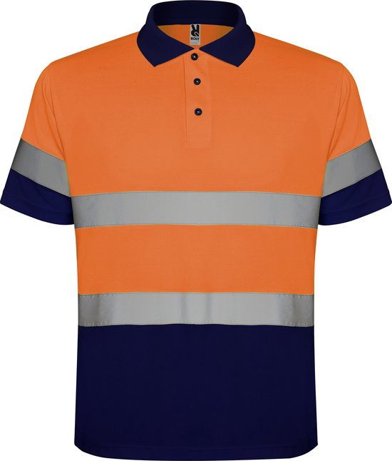 High Visibility Polo Shirt Polaris Navy Blauw / Fluor Oranje met reflecterende strepen Size 3XL merk Roly