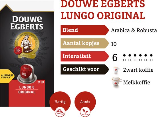 Douwe Egberts Lungo Original Koffiecups - Intensiteit 6/12 - 10 x 10 capsules - Douwe Egberts
