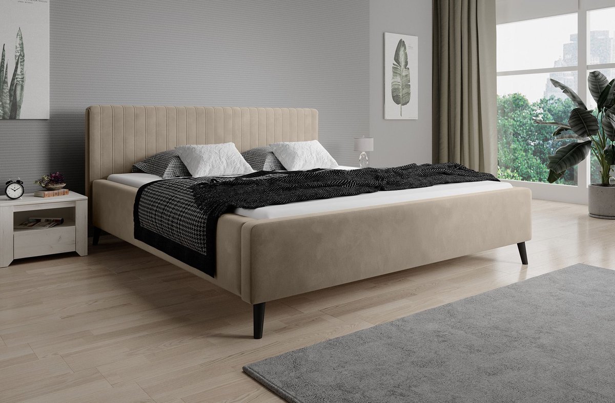 Meubella - Tweepersoonsbed Jackson - Beige - Velvet - 160x200 cm
