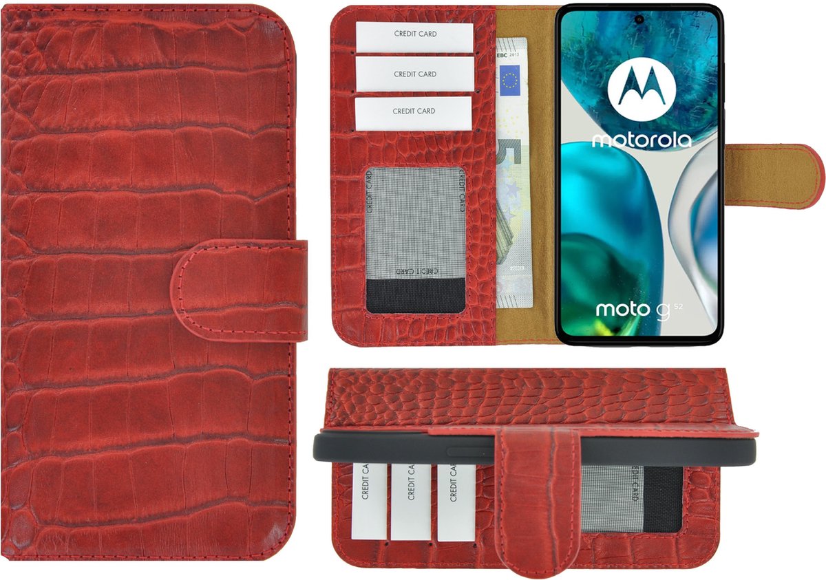 MoDo hoesje Geschikt voor Motorola Moto G52 - Leer Book Case - Croco rood