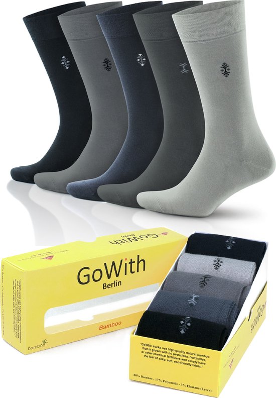 Bamboe Jurk Sokken | GoWith | 5 paar | naadloze sokken  | cadeau sokken | maat: 40-44 | kleur: zwart - grijs - crema|