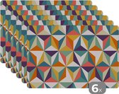 Placemat - Placemats kunststof - Retro - Regenboog - 3D - Geometrie - Driehoek - 45x30 cm - 6 stuks - Hittebestendig - Anti-Slip - Onderlegger - Afneembaar