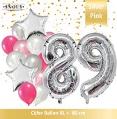 Cijfer Ballon 89 Jaar Zilver Roze White Pearl Boeket * Hoera 89 Jaar Verjaardag Decoratie Set van 15 Ballonnen * 80 cm Verjaardag Nummer Ballon * Snoes * Verjaardag Versiering * Ve