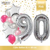 Cijfer Ballon 90 Jaar Zilver Roze White Pearl Boeket * Hoera 90 Jaar Verjaardag Decoratie Set van 15 Ballonnen * 80 cm Verjaardag Nummer Ballon * Snoes * Verjaardag Versiering * Verjaardag Decoratie * Silver Pink Pearl White* Nummer Ballon 90