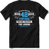 42 Jaar Legend - Feest kado T-Shirt Heren / Dames - Wit / Blauw - Perfect Verjaardag Cadeau Shirt - grappige Spreuken, Zinnen en Teksten. Maat XXL