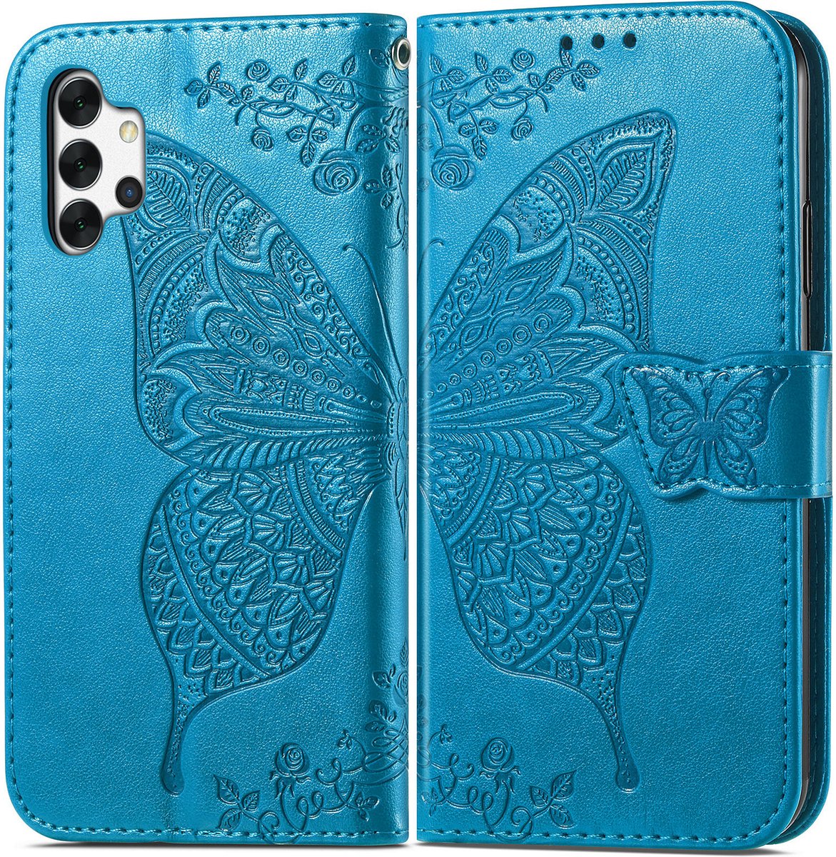 Bookcase geschikt voor Samsung Galaxy A32 4G - Blauw - Vlinder - Portemonnee Hoesje