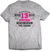 13 Jaar Legend - Feest kado T-Shirt Heren / Dames - Antraciet Grijs / Roze - Perfect Verjaardag Cadeau Shirt - grappige Spreuken, Zinnen en Teksten. Maat L