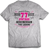 77 Jaar Legend - Feest kado T-Shirt Heren / Dames - Antraciet Grijs / Roze - Perfect Verjaardag Cadeau Shirt - grappige Spreuken, Zinnen en Teksten. Maat 3XL