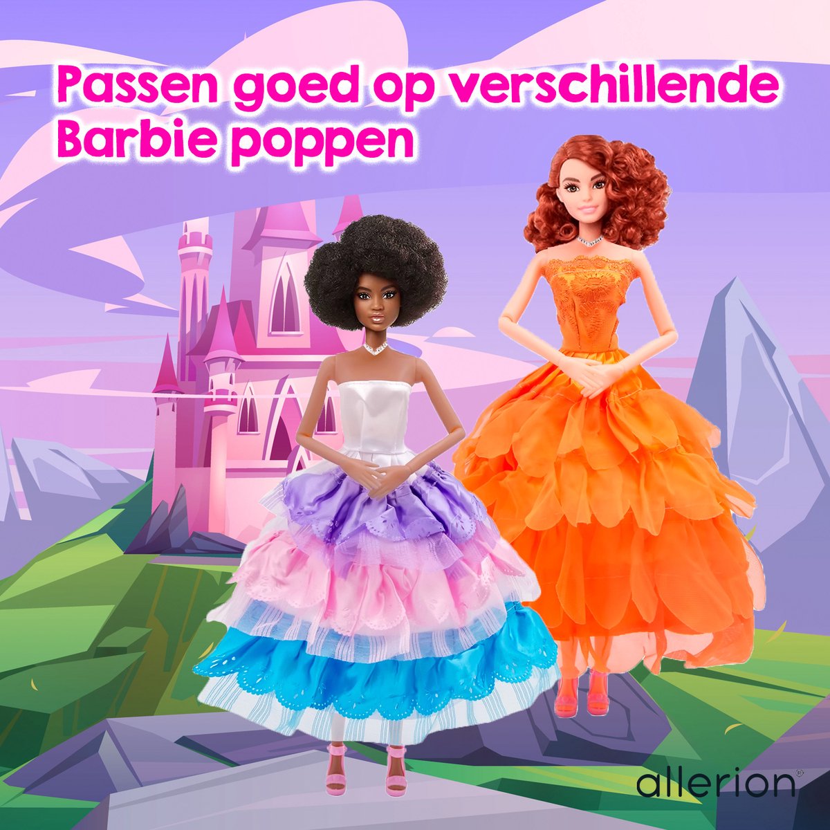 Allerion Jurkjes Set – Geschikt voor Poppen - 8 stuks – Poppenkleding - Verschillende kleuren; Roze, Rood, Paars, Blauw – In Opbergzakje – Past door Brievenbus — afbeelding 2