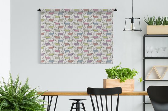 Wandkleed - Wanddoek - Patronen - Hert - Beige - 120x90 cm - Wandtapijt