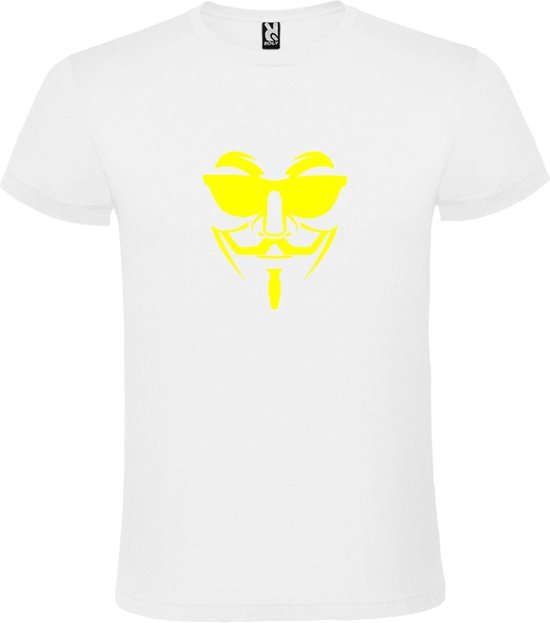 Wit T shirt met print van " Vendetta " print Neon Geel size M
