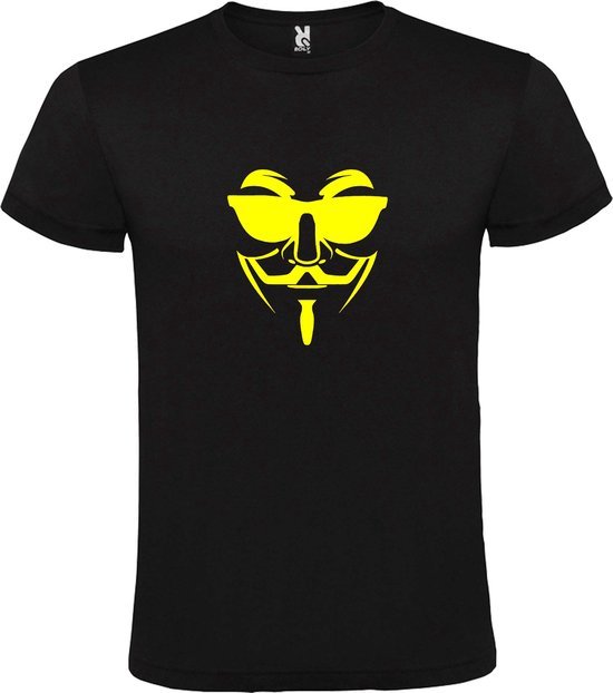 Zwart T shirt met print van " Vendetta " print Neon Geel size XXXL