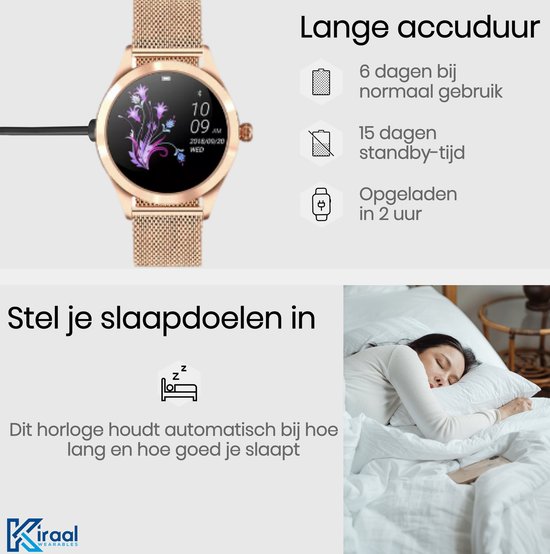 Kiraal Deluxe 10 - Smartwatch - Smartwatch Dames - Smartwatch Dames Rose Goud - Smartwatches - Smartwatch Android - Smartwatch IOS