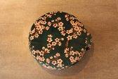 Meditatiekussen groen fluweel met witte bloemen