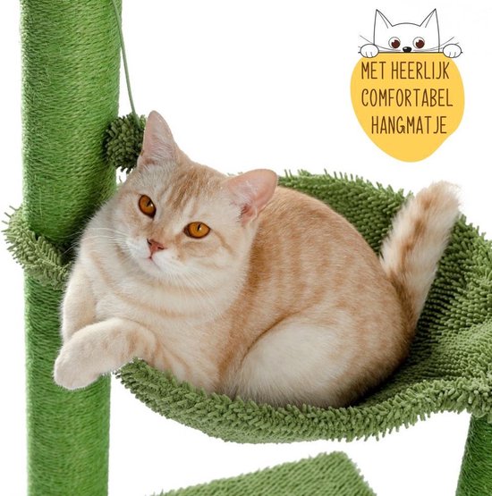 Kamyra® Grote Cactus Krabpaal voor Katten - Met Zachte Kattenmand/Hangmat & Kattenspeelgoed - Geschikt voor Kittens - 93 CM - Merkloos
