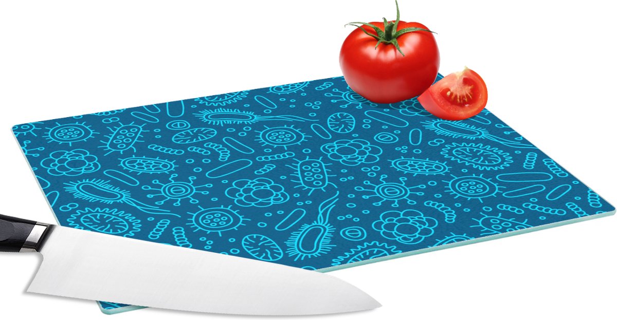 Glazen Snijplank - 28x20 - Blauw - Bacteriën - Virussen - Design - Snijplanken Glas