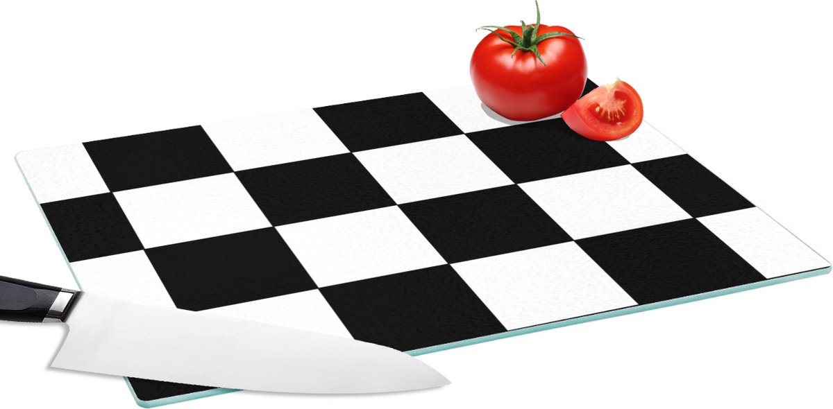 Glazen Snijplank - 39x28 - Schaakbord - Patronen - Zwart Wit - Snijplanken Glas