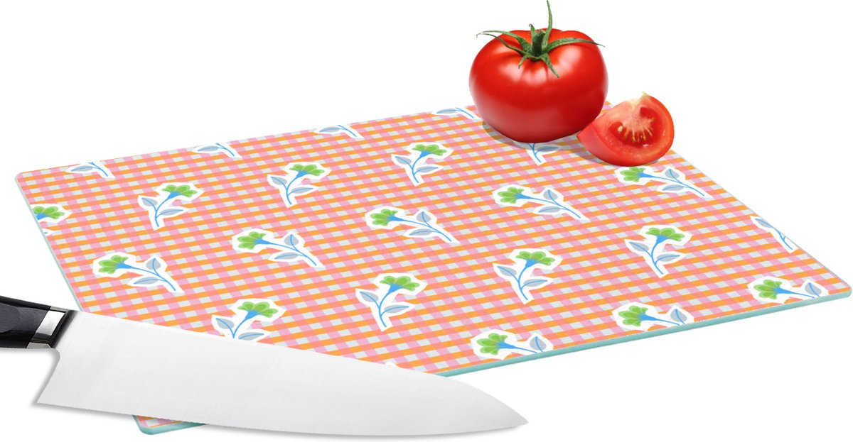 Glazen Snijplank - 28x20 - Bloemen - Ruiten - Patroon - Snijplanken Glas