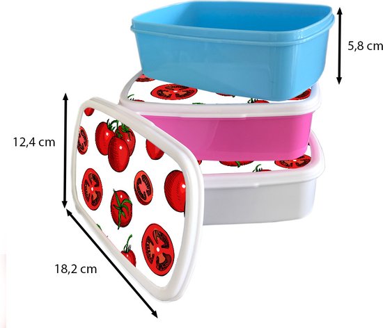 Broodtrommel Roze - Lunchbox - Brooddoos - Rood - Patronen - Tomaten - 18x12x6 cm - Kinderen - Meisje