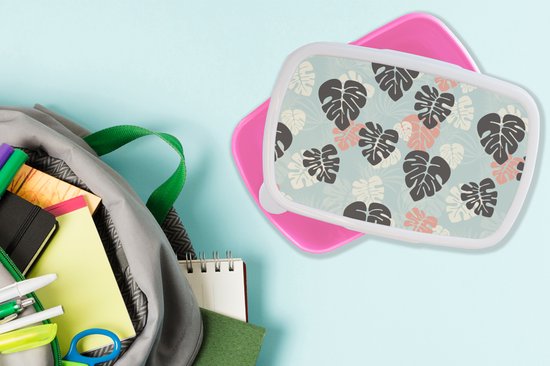 Lunch box Rose - Lunch box - Boîte à pain - Feuilles - Monstera - Hawaii - Motifs - 18x12x6 cm - Enfants - Fille