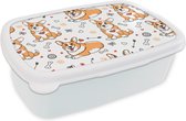Broodtrommel Wit - Lunchbox - Brooddoos - Hond - Corgi - Patronen - 18x12x6 cm - Volwassenen
