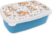 Broodtrommel Blauw - Lunchbox - Brooddoos - Hond - Corgi - Patronen - 18x12x6 cm - Kinderen - Jongen
