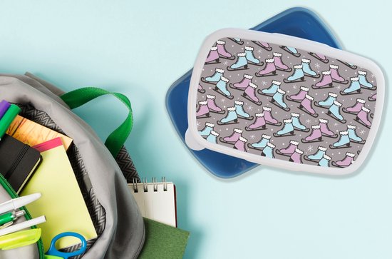 Lunch box Blauw - Lunch box - Boîte à pain - Patinage - Motif - Hiver - 18x12x6 cm - Enfants - Garçon