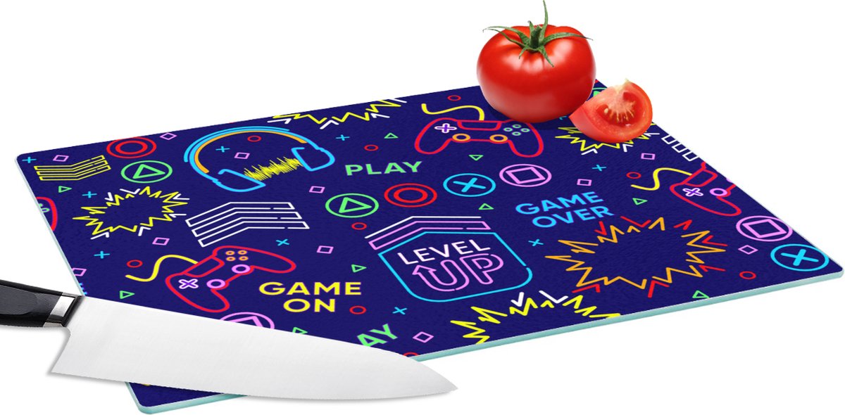 Glazen Snijplank - 39x28 - Gaming - Neon - Koptelefoon - Design - Snijplanken Glas