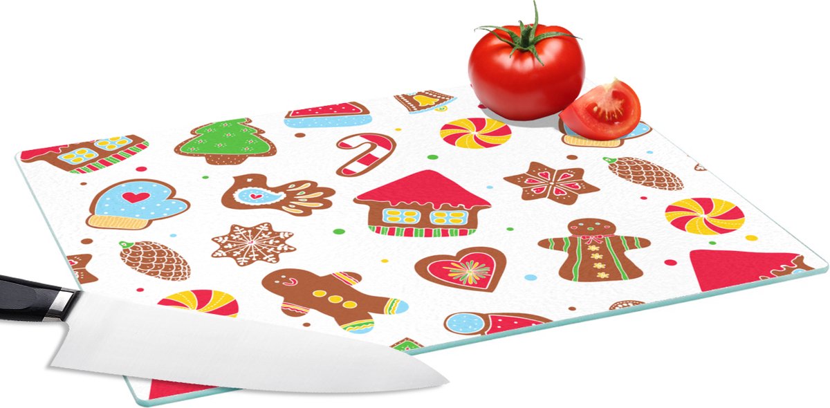 Glazen Snijplank - 39x28 - Patronen - Eten - Kerst - Snijplanken Glas