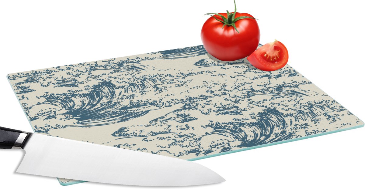 Glazen Snijplank - 28x20 - Water - Japan - Patroon - Snijplanken Glas