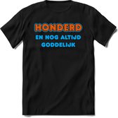 100 Jaar Goddelijk - Feest kado T-Shirt Heren / Dames - Blauw / Oranje - Perfect Verjaardag Cadeau Shirt - grappige Spreuken, Zinnen en Teksten. Maat M