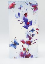 P.C.K. Hoesje/Boekhoesje/Bookcase rood met blauwe vlinders print geschikt voor Apple iPhone 13 PRO MAX