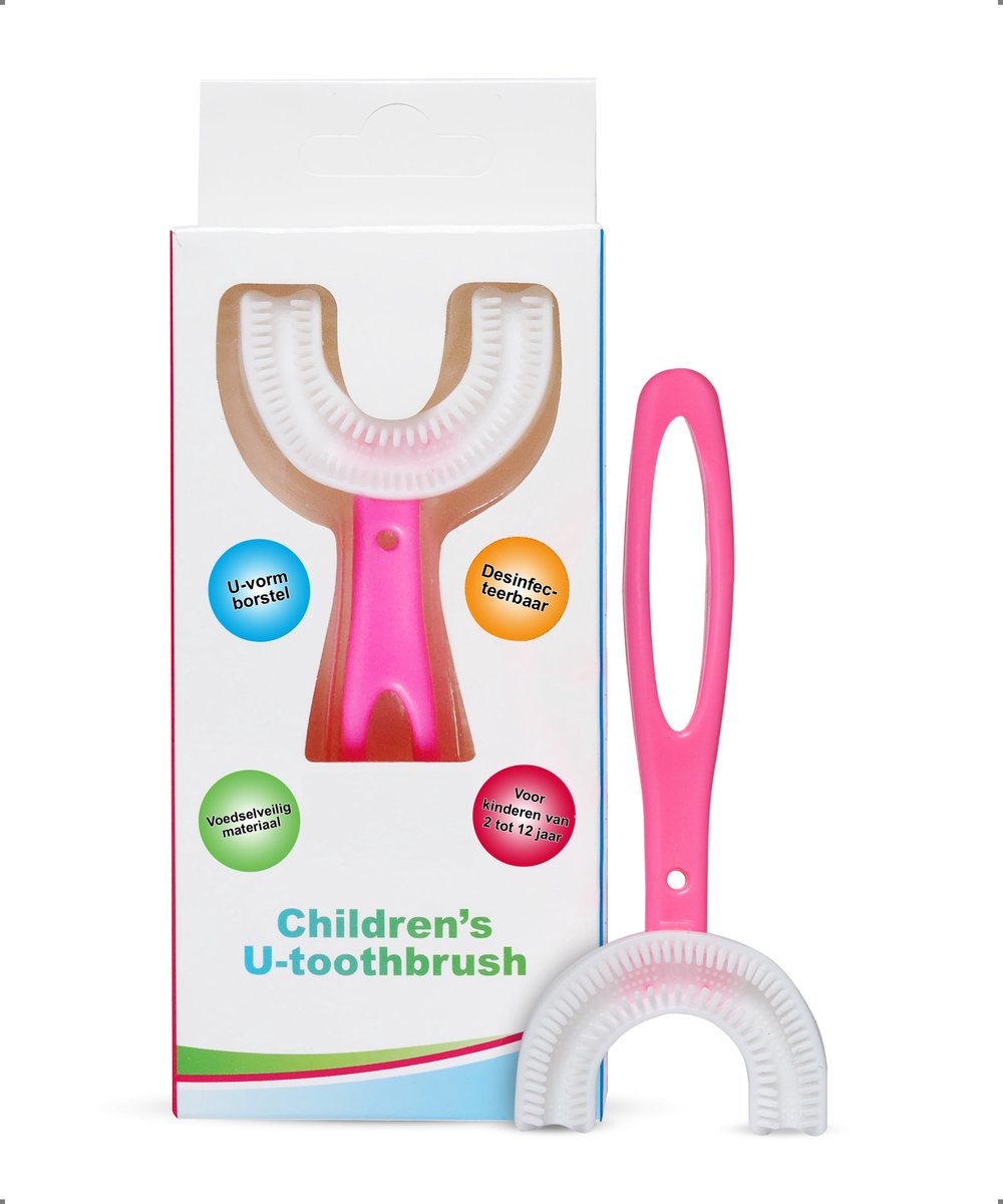 360 graden U vormige baby tandenborstel - Bijtringen - Zachte siliconen - Kinderen tandenborstel - Jongen/Meisje - Roze ovaal
