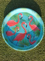 Plateau Dienblad in azuurblauw met flamingo's Ø33cm Metaal