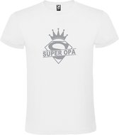 Wit T shirt met print van "Super Opa " print Zilver size S