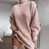 Pull mi-long en maille - Pull femme - Pull chaud - Rose - Taille : L