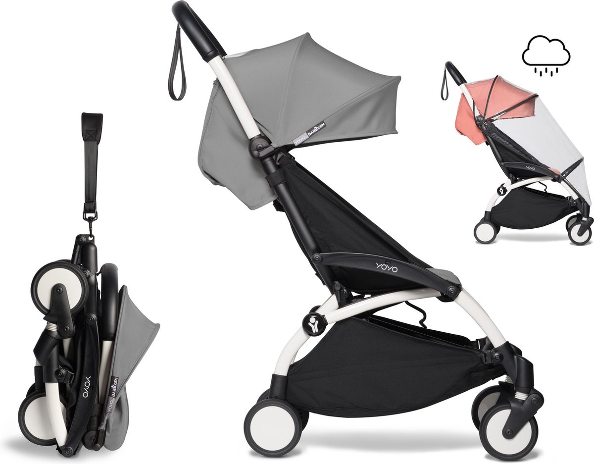 Babyzen YOYO² buggy 6+ met regenhoes - grijs , frame wit Babyzen YOYO² buggy 6+ met regenhoes - grijs , frame wit