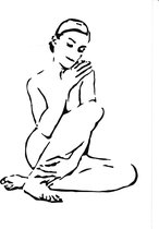 Poster Line-art tekening zittende vrouw met armen om haar heen - 20x30 cm