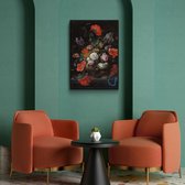 Walljar - Mignon - Stilleven met Bloemen en een Horloge - Muurdecoratie - Canvas schilderij