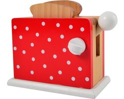 Magni- houten broodrooster - voor bij een speelkeuken -  Rood met dots - 3 jaar +